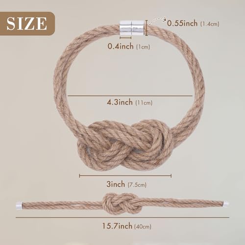 NICEEC 2 Pack Natural Jute Rope Curtain Tiebacks Elegant Boho Style Magnetic Drape Tie Backs Soft Hand-Woven Rope Curtain Holdbacks for Home & Office Drapery (Jute knot-01) - color: Jute Knot-01, size: 2 Pack