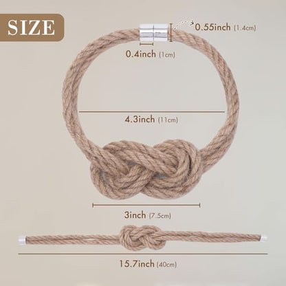 NICEEC 2 Pack Natural Jute Rope Curtain Tiebacks Elegant Boho Style Magnetic Drape Tie Backs Soft Hand-Woven Rope Curtain Holdbacks for Home & Office Drapery (Jute knot-01) - color: Jute Knot-01, size: 2 Pack