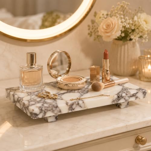 Marble Pedestal Tray for Perfume, Jewelry & Vanity Organizers - color: Calacatta Viola Marble-9.84 in