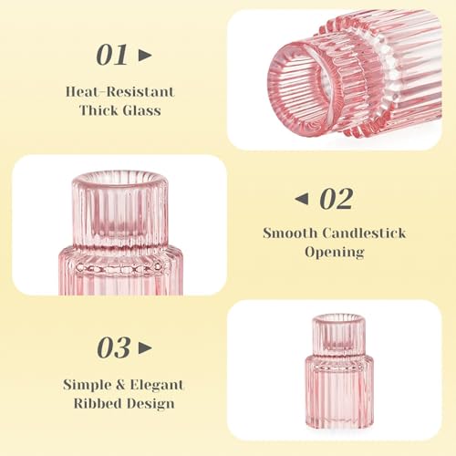 Hewory Glass Pink Candle Holder Bulk, 2PCS Valentines Taper Candle Holders - color: Pink, size: 2PCS