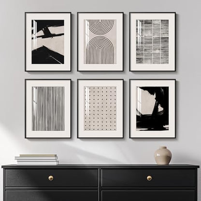 Framed Boho Black and White Abstract Wall Art for Living Room, 11x14 Inch - color: Black White Abstract