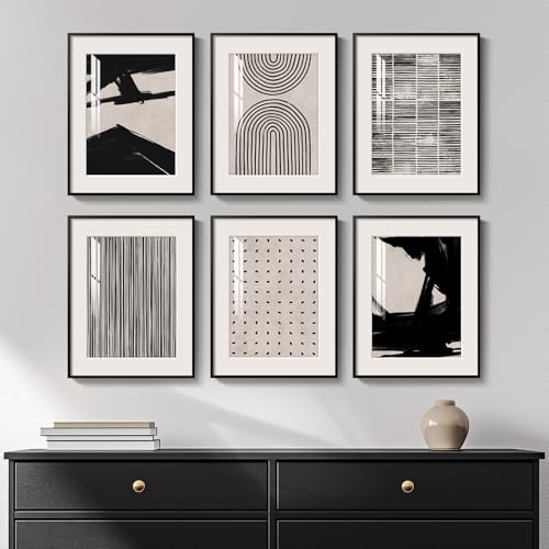 Framed Boho Black and White Abstract Wall Art for Living Room, 11x14 Inch - color: Black White Abstract