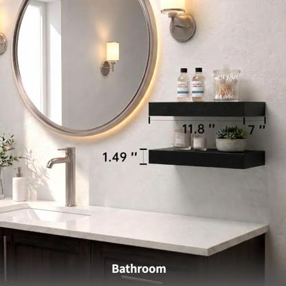 Small Black Floating Shelves for Wall, 12 Inch, Set of 2, Bathroom - color: Black, size: 11.8''