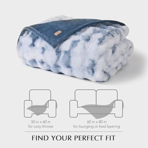 EverGrace Faux Rabbit Fur Bubble Throw Blanket, 60"x80", Cloud Blue - color: Marble Cloud Blue, size: 60"x80"