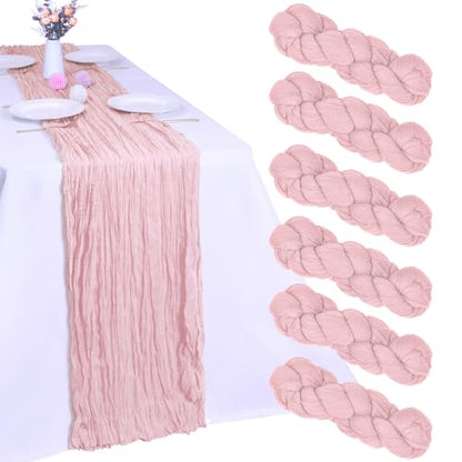 6 Pack Pink Cheesecloth Table Runner 35 x 120 Inch - color: Pink, size: 6 Pcs - 10 Ft