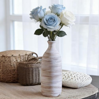 ALMA 10" Small White Ceramic Vase, Boho Flower Vases for Pampas Grass - color: Narrow Neck-white-10"