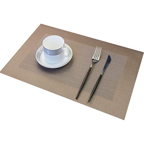 PIGCHCY Placemats Vinyl Washable Table Mats Elegant Non-Slip Placemats for Dinner Table Set of 4 (Champagne) - color: Box2: Deep Champagne, size: 4 Placemats