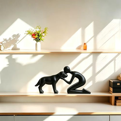 Cute Dog Sculpture Dad Gift Abstract Figurine Home Shelf Decor - color: Black