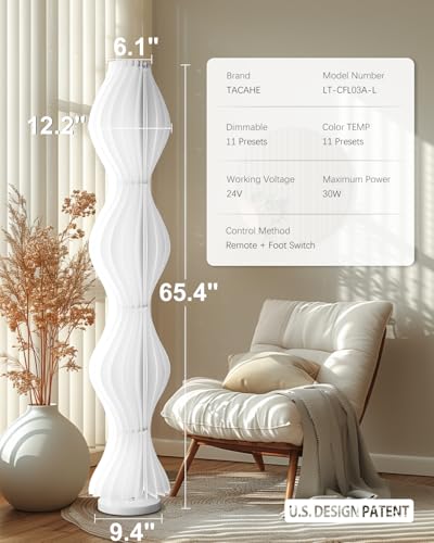 TACAHE Wavy Floor Lamp - 3 Color Temp & Dimmable