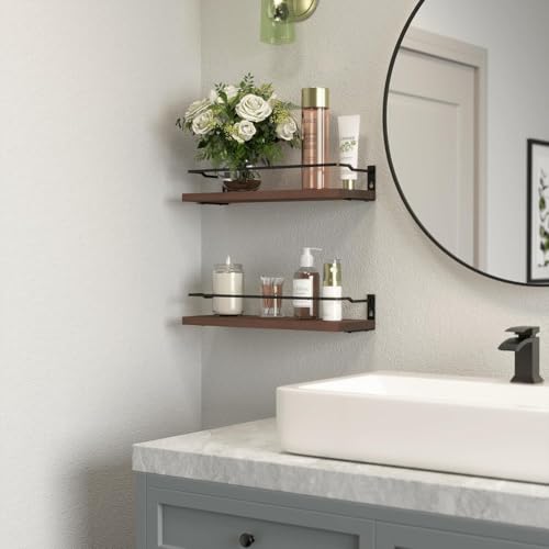 RICHER HOUSE Floating Shelves Bathroom, Small Wall Shelf Over Toilet 2 Set - color: Brown