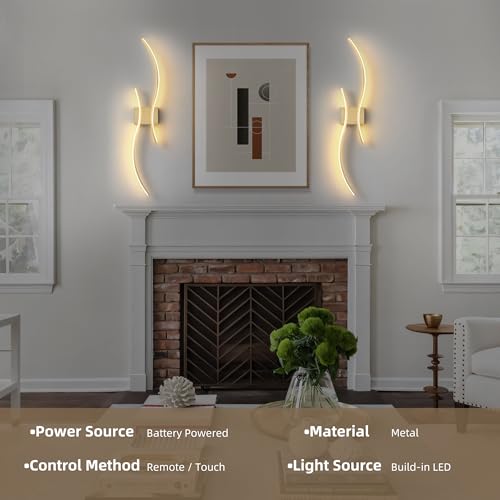 Wireless Wall Sconces Set of Two, Dimmable, 3CCT, Up to 65H Runtime - color: Brushed Brass, size: 39.3 inches (2 Pack)