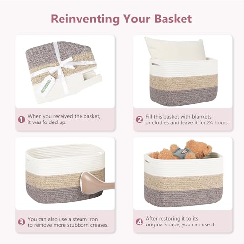 ECDYQXVU 15x10x9 Inch Woven Cotton Rope Storage Basket, 2 Pack - color: White/ Pink, size: 2 Pack