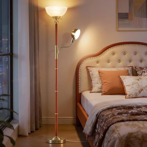 EJIAXIN 72" Wood Torchiere Floor Lamp with Glass Shade Gold Standing Lamp - color: Wood Color