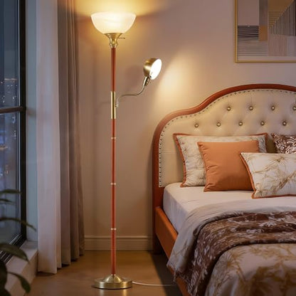 EJIAXIN 72" Wood Torchiere Floor Lamp with Glass Shade Gold Standing Lamp - color: Wood Color