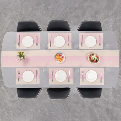 Placemats Set of 8, Vinyl Woven Heat-Resistant Place Mats - color: Beige Pink, size: Set of 8