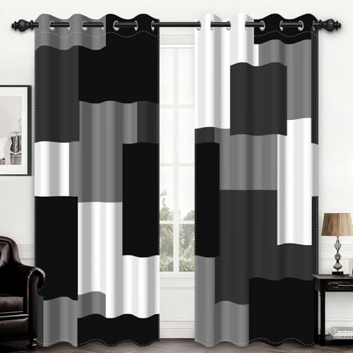 95% Blackout Curtains for Bedroom 96 Inch Long 2 Panels Set Black Grey White Modern Abstract Geometric Black Out Curtains Insulated Room Darkening Window Drapes for Living Room, 52Wx96L - color: 01 Grey, size: 52"W x 96"L (Pack of 2)
