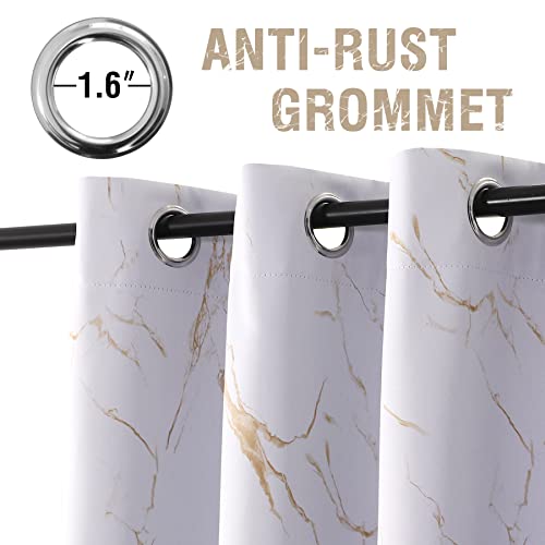 H.VERSAILTEX 100% Blackout Curtains 84 inch Length 2 Panels Set Marble Designs Printed Drapes Thermal Curtains for Bedroom with Black Liner Sound Proof Curtains, Gold - color: Marble- Gold, size: 52"W x 84"L (Pack of 2)