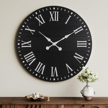 Large Wall Clock with Roman Numeral, 28” Shiplap Farmhouse Clock - color: Black, size: 28 Inch