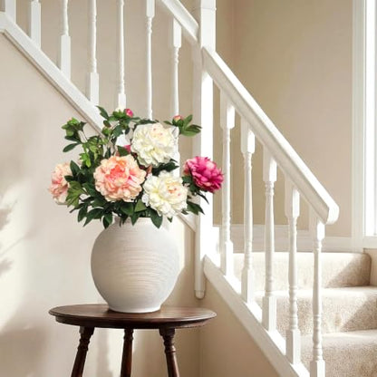 Large White Ceramic Vase, 10.8" Sandstone White - color: White-10.8", size: 10.8"-Oval
