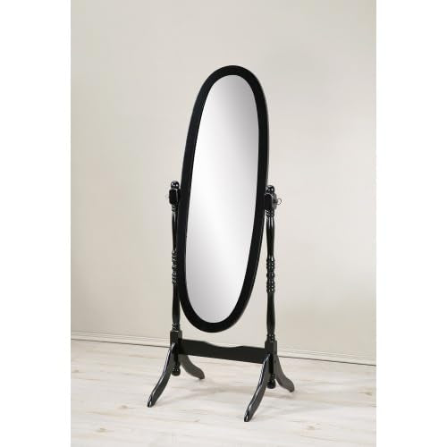 Cheval Mirror Full Length Floor Mirror with Stand, Adjustable Oval Wood Standing Mirror, Freestanding Dressing Mirror for Bedroom, Living Room and Dressing Area (Black) - color: Black