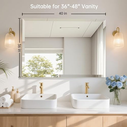 40x30 Inch Rectangle Frameless Mirror, Beveled Bathroom Mirror - size: 40"L x 30"W