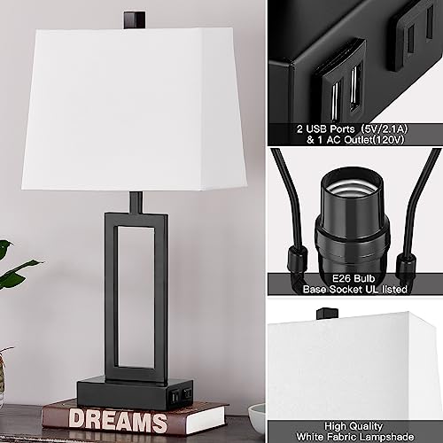 23.5" Touch Control Table Lamps Set of 2, Bedside Lamp with 2 USB Ports & AC Outlet, 3-Way Dimmable Nightstand Lamp with White Linen Shade for Living Room Bedroom End Table Office(2 LED Bulb Included) - color: White - 23.5"H