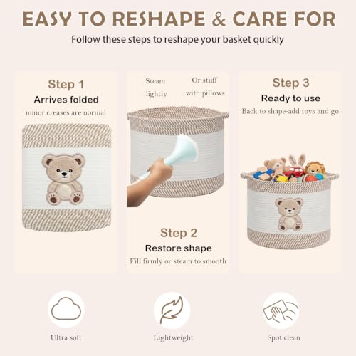 Baby Laundry Basket for Nursery, Large 15”x12”Tedy Bear Storage Baskets - color: Bear