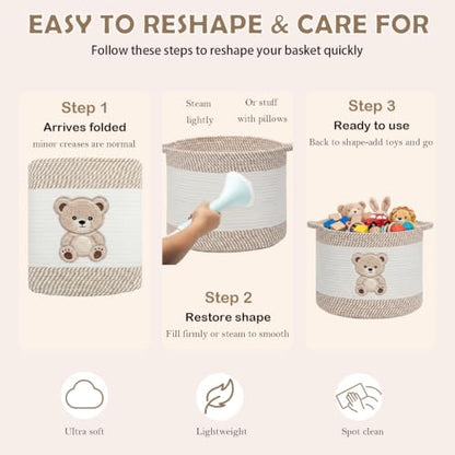 Baby Laundry Basket for Nursery, Large 15”x12”Tedy Bear Storage Baskets - color: Bear