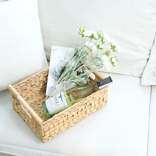 NAYA 15" Water Hyacinth Medium Wicker Shelf Basket with Handles - size: 15.0 x 10.8 x 6.1in
