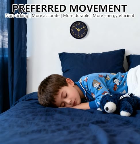 Silent Wall Clocks Battery Operated 8 Inch, Analog Wall Clock with Large Number Tempered Glass Clock Face, Navy Blue Quartz Non Ticking Wall Clocks for Living Room Bedroom Kitchen Office - color: Navy Blue, size: 8 Inch
