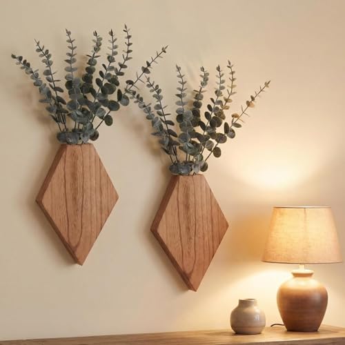 Chunful 2 Pcs Wooden Wall Planter Decor,Wooden Color,7.1 x 4.7 x 1.2 Inches - color: Wooden Color, size: 7.1 x 4.7 x 1.2 inches