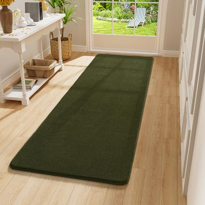 Amearea Modern Soft Hallway Runner Rug, 2x6 Olive Green Washable Runner Rug - color: Olive Green, size: 2' x 6' (Runner)