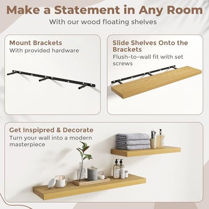 72 Inch Floating Shelves, 12"Deep Wall Shelf, 80 Lbs Capacity, Oak, 2pcs - color: Oak, size: 72"Wx12"Dx1.5"H