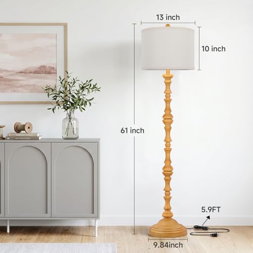 Coucrek 61" Farmhouse Floor Lamp for Living Room, Antique Wood Rustic Lamp - color: Wood