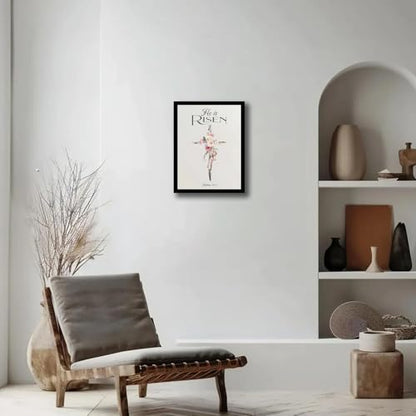 dzbLuck He Is Risen Christian Wall Art, Floral Cross Print in Wood Frame - color: Cross, size: 8"L x 10"W