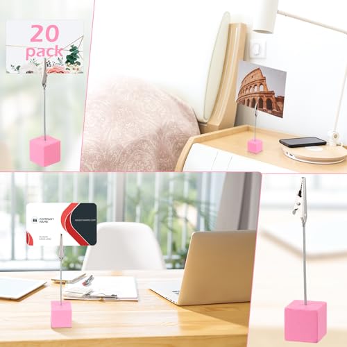 20 Pcs Cube Base Memo Clip Holder with Alligator Clip, Pink - color: Pink