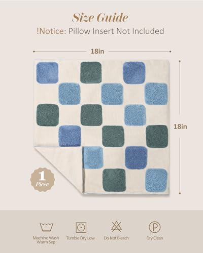 Embroidered Throw Pillow Cover 18x18 Inch, Blue Checkered - color: Blue Checkered, size: 18" x 18" (Pack of 1)