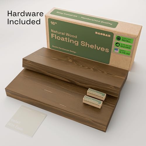 Solid Wood Floating Shelves for Wall 16 Inch Walnut, Wooden Bathroom Shelf - color: Walnut, size: 16 Inch
