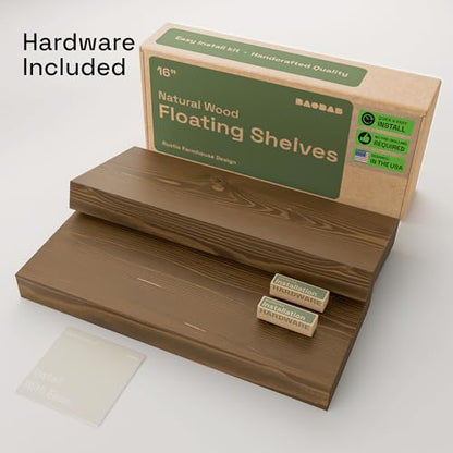 Solid Wood Floating Shelves for Wall 16 Inch Walnut, Wooden Bathroom Shelf - color: Walnut, size: 16 Inch