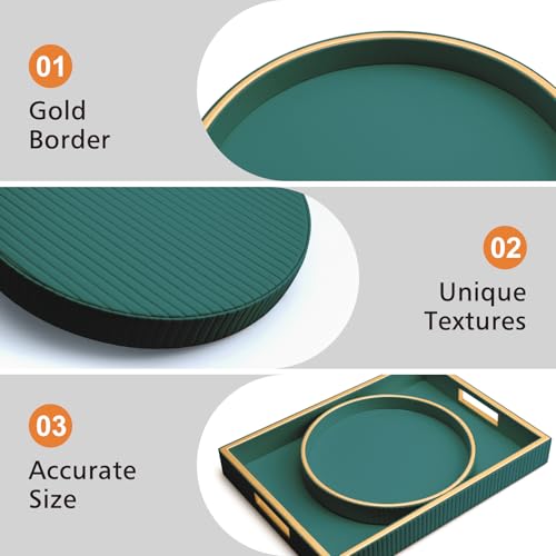 SANZIE Leather Tray Desktop Storage Organizer, Round Valet Tray, Green - color: Green Disc