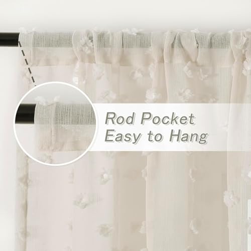 MYSKY HOME Beige Sheer Curtains 24 inch Length for Small Window,2 Panels - color: 1-wood Beige, size: 26"W x 24"L (Pack of 2)