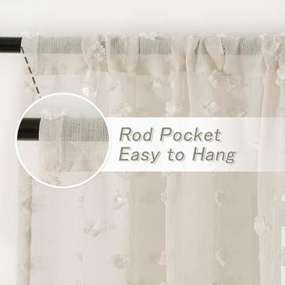 MYSKY HOME Beige Sheer Curtains 36 inch Length for Small Window,2 Panels - color: 1-wood Beige, size: 26"W x 36"L (Pack of 2)