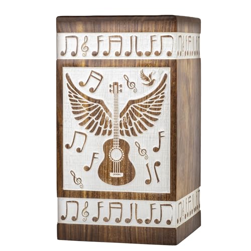 Guitar Wings Wooden Urn for Human Ashes, XX-Large 640 Cu in, White - color: Antique White, size: XX-Large (640 Cu In, Companion)