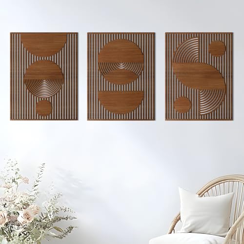 Abstract Wood Wall Art, Mid Century Modern Geometric Wooden Panels Set