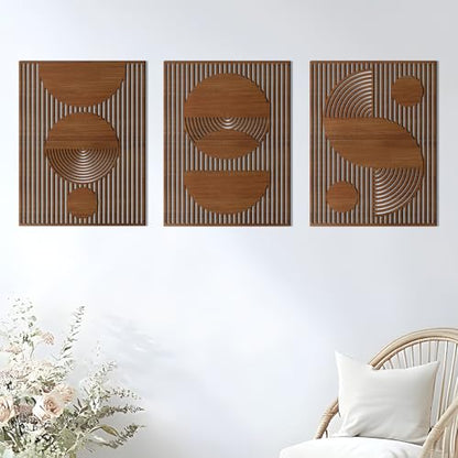 Abstract Wood Wall Art, Mid Century Modern Geometric Wooden Panels Set