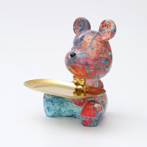 Bear Statue Resin Tray Animal Sculpture, Sitting Bear for Home Decor and Office, Suitable for Bedroom, Living Room, Office on Table, Desktop, Shelves and Cabinet (Splash 2) - color: Splash 2