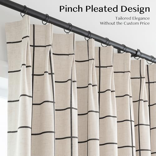 THREE GIRLS Plaid Pinch Pleated Curtains -Industrial Blackout Linen Buffalo Drapes, Thermal Insulated Window Panels for Gaming Room Boy's Room Home Theater, 95 Inches Long Black 2 Panels Set - color: Black, size: 40"W x 95"L (Pack of 2)
