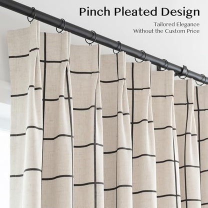 THREE GIRLS Plaid Pinch Pleated Curtains -Industrial Blackout Linen Buffalo Drapes, Thermal Insulated Window Panels for Gaming Room Boy's Room Home Theater, 95 Inches Long Black 2 Panels Set - color: Black, size: 40"W x 95"L (Pack of 2)