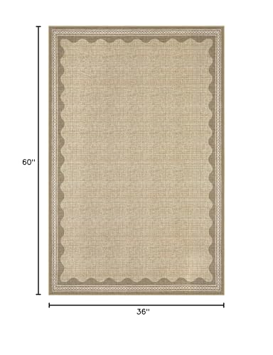 GarveeHome Scalloped 3x5 Rug Washable Non-Slip Low-Pile Indoor Rugs for Entryway Solid Tan Jute Digital Printing Modern Carpet for Kitchen Bedroom Living Room Bathroom Indoor Mat - color: Jute, size: 3' x 5' (Rectangular)