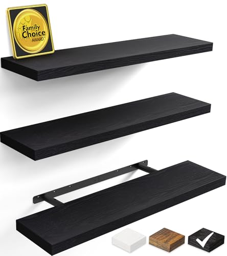 BAYKA Black Floating Shelves 35.4in, Set of 3, Wall Mounted for Wall Decor - color: A. Black - Universal Classic Style, size: 35.4inches